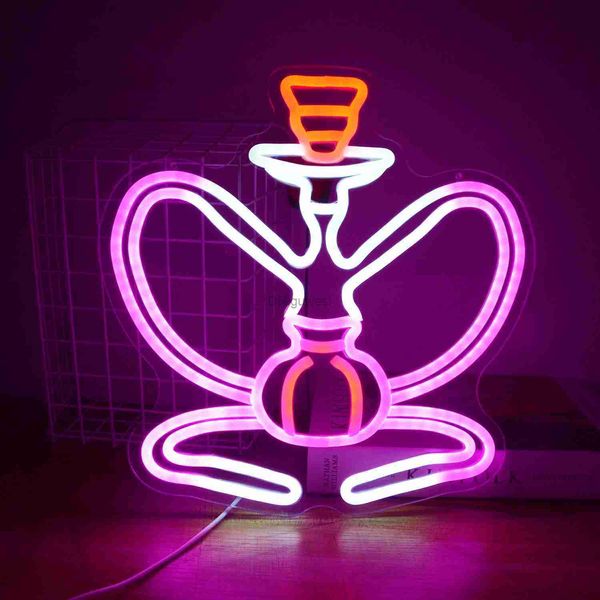Insegna al neon a LED Narghilè Insegna al neon Decorazioni per negozi Lampada a LED a forma di shisha per lounge Rosa Luce bianca Insegna Smoke Room Bar Ristorante Party Man Ca YQ240126