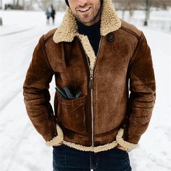 Männer Jacken 2024 Winter Dicke Fleece Imitation Leder Jacke Mode Biker Stil Windjacke Mäntel Ropa Hombre