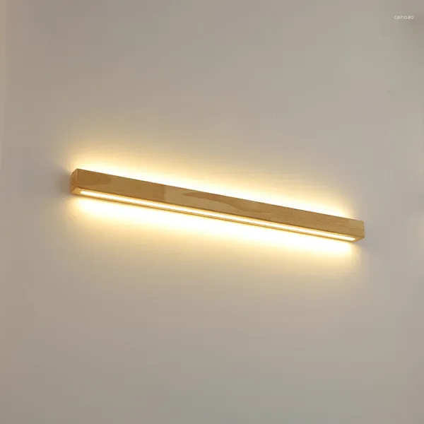 Lampada da parete in legno massello moderna semplice LED Log Strip Living Room Decor TV sfondo specchio da bagno luce da comodino