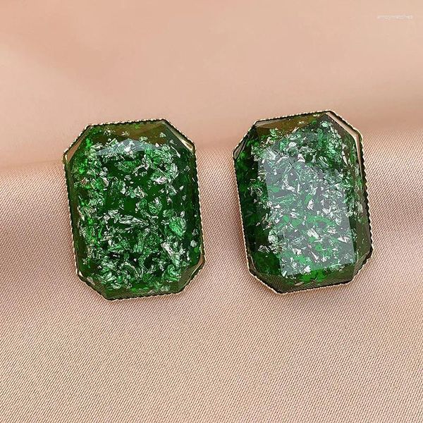 Orecchini pendenti Orecchini a bottone geometrici quadrati in resina verde da donna europea e americana all'ingrosso
