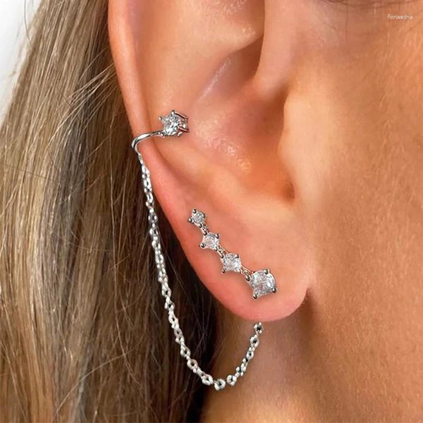 Rücken Ohrringe 1PC Shiny Zirkonia Earcuff Kette Link Für Frauen Silber Farbe Y2k 2000s Ästhetische Knorpel Mode schmuck KDE222