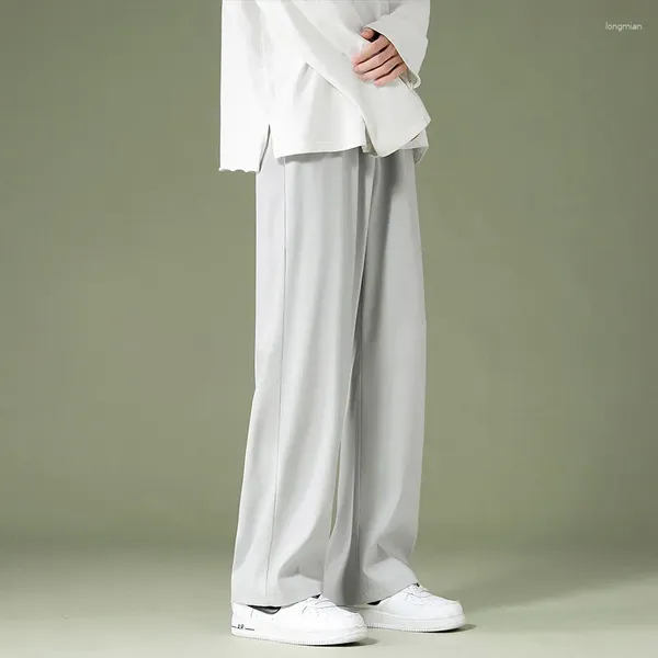 Calças masculinas primavera outono kpop moda estilo harajuku fino ajuste calças soltas todo o jogo esporte casual bolsos sólidos perna reta