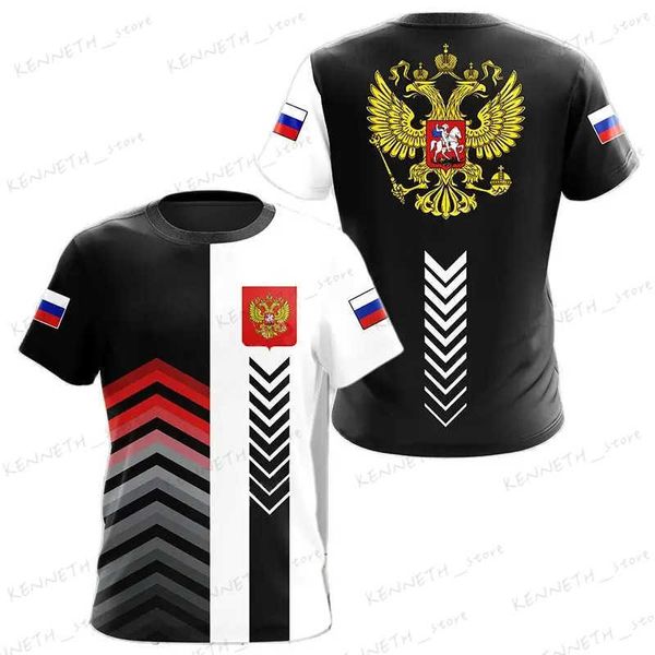 Herren-T-Shirts, russische T-Shirts für Männer, russisches Nationalemblem, bedruckte Oberteile, Sommer-Pullover mit Rundhalsausschnitt, übergroß, modisch, coole Herrenbekleidung, T240126