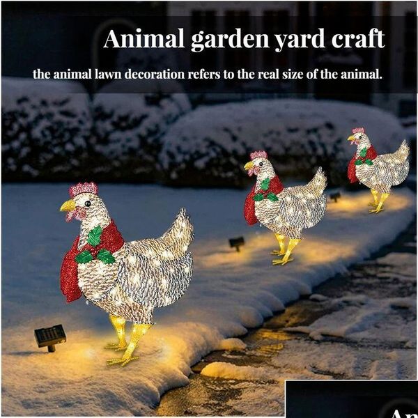 Hundehalsbänder, Leinen, leuchtendes Huhn mit Schal, Feiertagsdekoration, LED, Weihnachten, Outdoor-Dekorationen, Metallornamente, Licht, Weihnachtshof, F Ot4Fg