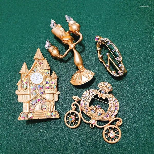 Broches coleção de contos de fadas, conjunto de strass de desenho animado, broche aberto, abóbora, alfinetes de carro, acessórios de joias de luxo femininos, presentes