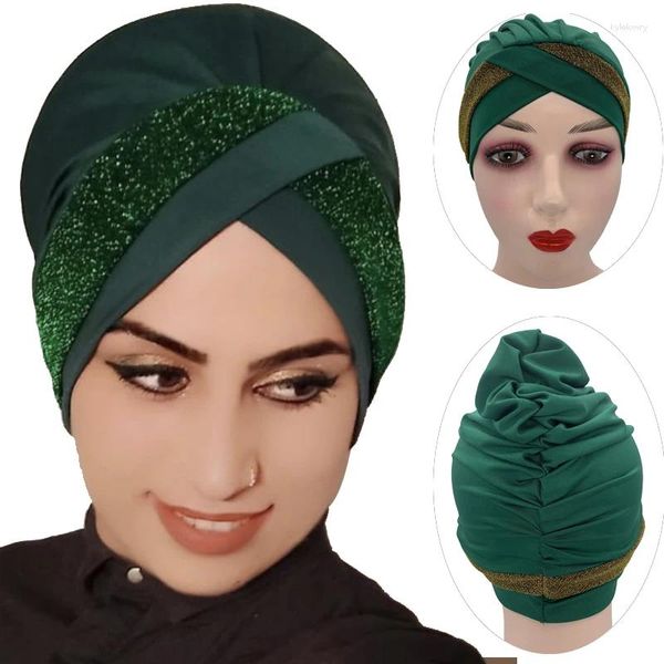 Roupas étnicas Glitter Testa Cruz Mulheres Muçulmanas Underscarf Bonnet Stretchy Interno Hijab Cap Islâmico Feminino Sob Caps Headband Turban