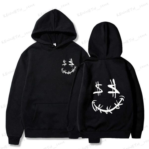 Erkek Hoodies Sweatshirt Sonbahar/Kış 2022 Moda Sweatshirt Beyaz Palyaço ABD Dolar Göz Basılı Gömlek ve Şapka Erkek ve Kadın Kapüşonlu Sweatshirt T240126