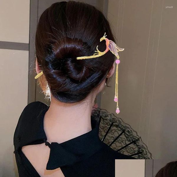 Saç klipleri barrettes vintage püskül phoenix öğrenci inci rhinestone kelebek çubuk hanfu mücevher aksesuarları cazibe metal saç tokaları dr otog2