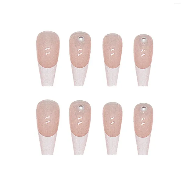 Накладные ногти с прозрачным розовым жемчугом и полным покрытием, квадратные искусственные ногти для девочек, подходящее платье