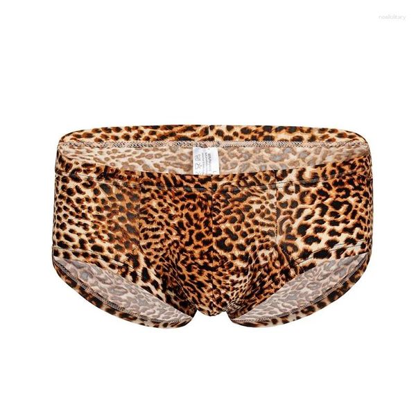 Cuecas gays moda calcinha para homens engraçado leopardo padrão boxer shorts juventude u convexo bolsa roupa interior sissy sexy aro calças tronco inferior