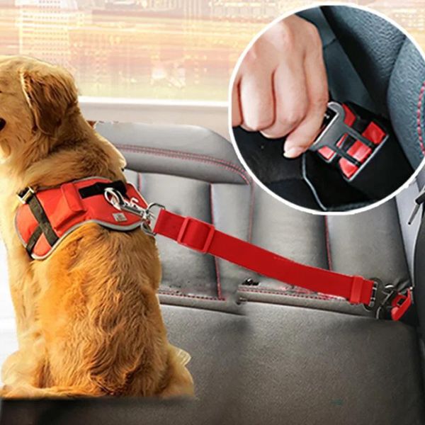 Coleiras ajustáveis para cães e gatos, cinto de segurança para carro, assento de veículo para animais de estimação, coleira de tração para viagem, produto com clipe de chumbo