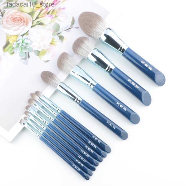 Makyaj fırçaları 11pcs/set mavi makyaj fırçaları set temel allık bronzlaştırıcı şekillendirici vurgulayıcı göz farı kaşları makyaj fırçası gri saç q240126