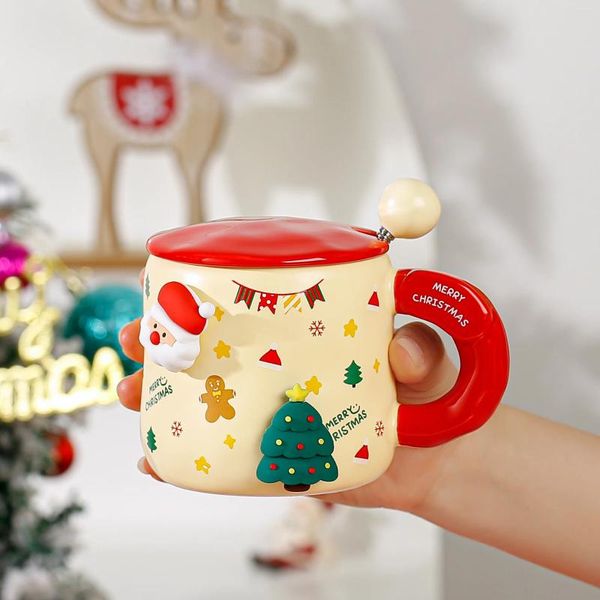 Canecas Caneca de presente de Natal para meninas Creative Santa Claus Cerâmica Xícara de Café Bonito Dos Desenhos Animados Pintados à Mão Casal Casa Bebida Copos de Água