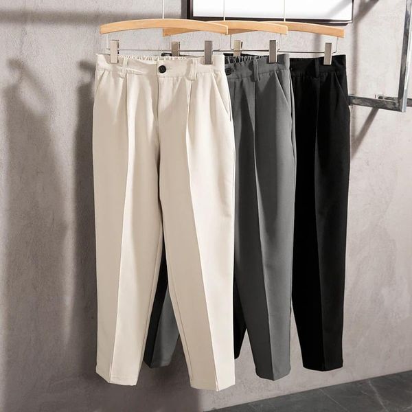 Abiti da uomo Pantaloni casual elasticizzati primaverili Pantaloni da lavoro a vita alta Pantaloni maschili larghi dritti sartoriali Pantaloni Taglie forti F236