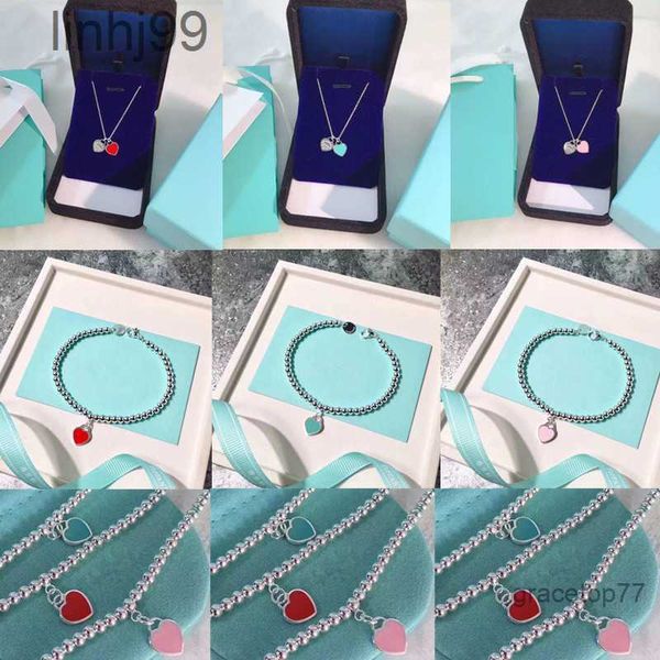 Anhänger Halsketten Luxus Schmuck Designer t 925cnc Wort gedruckt Emaille Pfirsich Herz Halskette Armband Blau Rosa Doppel Schlüsselbein Chai 0u1p R233 VIQ0