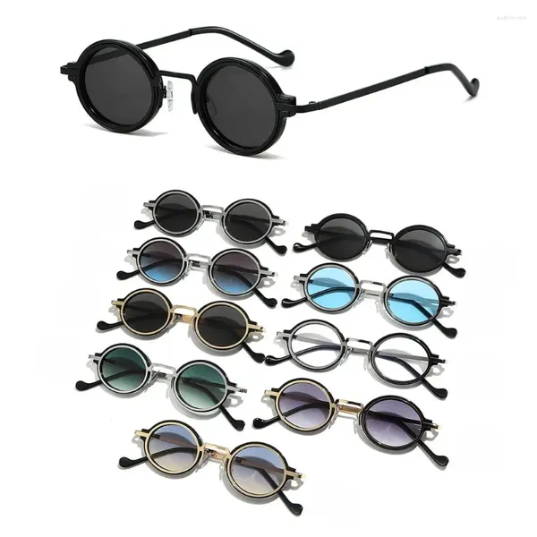 Óculos de sol UV400 Proteção Pequena Rodada Moda Metal Frame Y2K Driving Sun Óculos Eyewear para Mulheres Homens