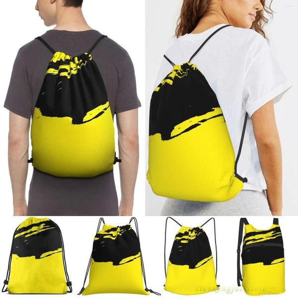 Sacos de compras amarelo moderno grunge escova padrão design homens ao ar livre viagem ginásio saco à prova dwaterproof água cordão mochila feminina fitness sackpack