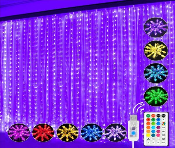 33m LED String Light 16 Renk Değiştirme Perde Işıkları USB 7 Mod Yatak Odası Yurt Pencere Partisi Günü Deco8539243