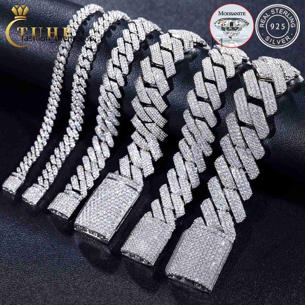 Charme Pulseiras 8mm-25mm Pass Diamond Tester 925 Sterling Silver Full Vvs Moissanite Iced Out Cuban Link Tornozeleira Pulseira para Homens Mulheres J64F