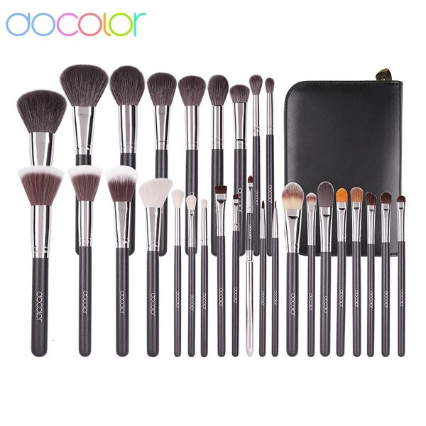 Conjunto de pincéis de maquiagem Docolor 29pcs Professional Natural Hair Foundation Powder Contour Eyeshadow compõem pincéis com couro PU 240119