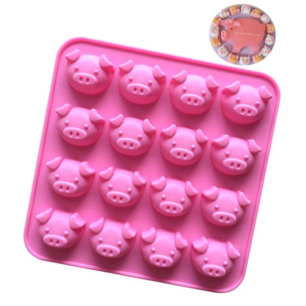 Stampo in silicone a 16 fori Stampo per cioccolato a forma di testa di maiale carino Stampo per torta Piggy fai da te Stampi per sapone fatto a mano Stampi per cottura in silicone Q927