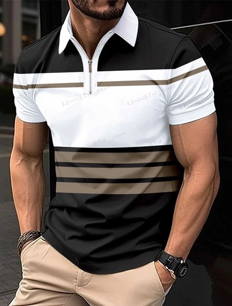 Erkek Tişörtler 2024 Yaz Kısa Knapıtlı Polo Gömlek Erkekler Sıradan İngiltere Tarz Stripe Baskı T-Shirt Erkekler Nefes Alabilir Gömlek Erkek Giyim Top T240126