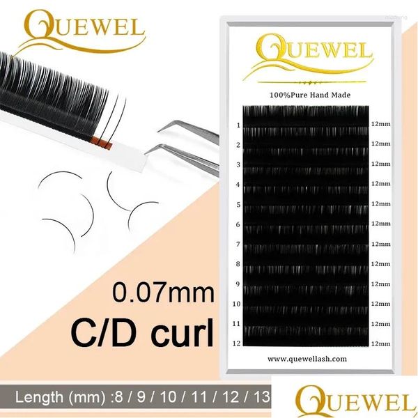 Cílios postiços Quewel 0.07mm extensão de cílios 12 linhas / bandeja 8-15 misturada c / cc / d onda volume de seda cílios maquiagem falso vison gota deliv otsna