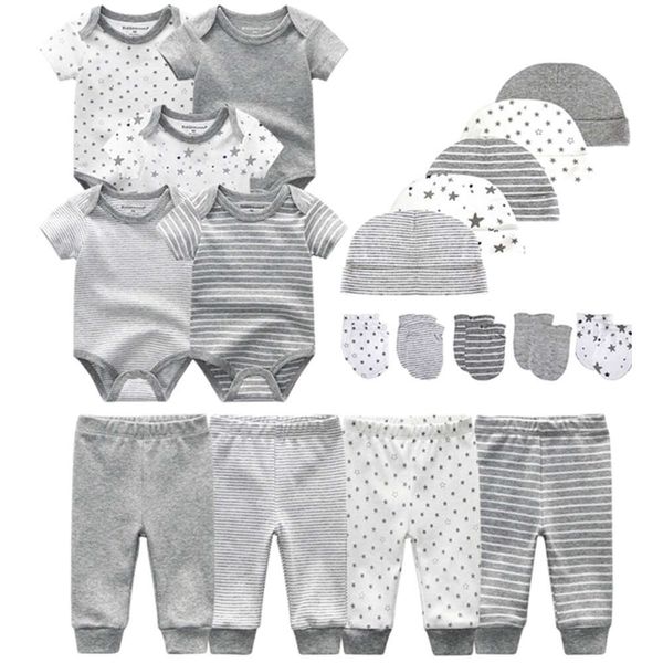 «Очаровательный комплект детской одежды унисекс: боди, штаны, шапочки и перчатки — мягкая и дышащая хлопковая одежда для новорожденных мальчиков и девочек»