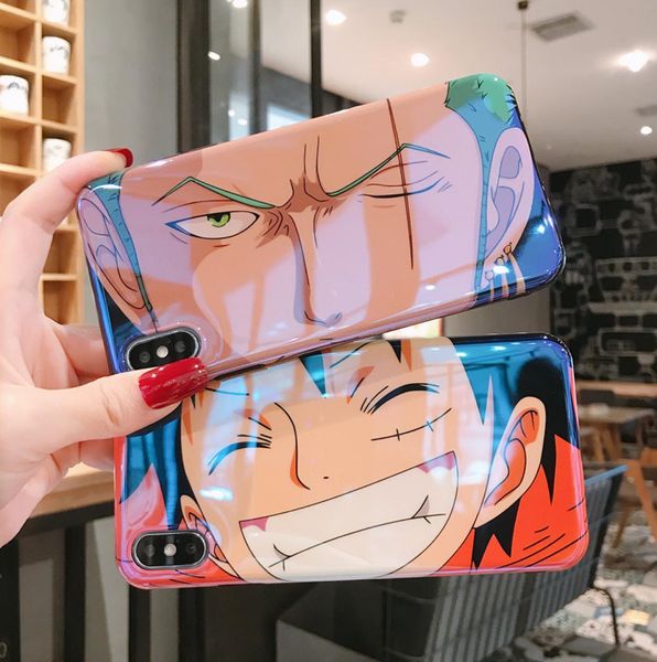 Luxo luz azul dos desenhos animados capa de uma peça para iphonephone x xr xs max 11 pro 8 7 6 s plus anime luffy sauron silicone macio co9534043