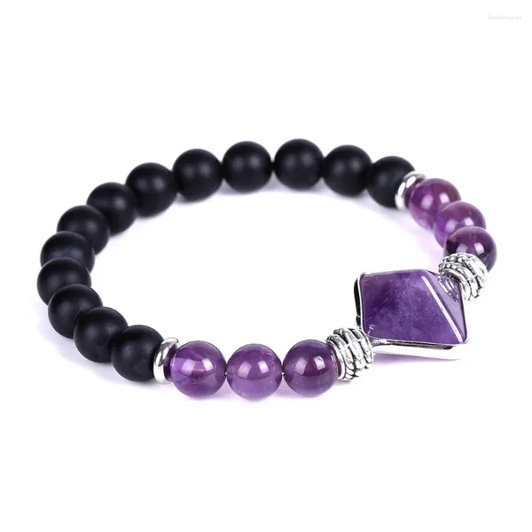 Strand boeycjr contas de pedra natural forma pirâmide energia pulseiras pulseiras artesanais jóias chakra pulseira para mulher ou homem