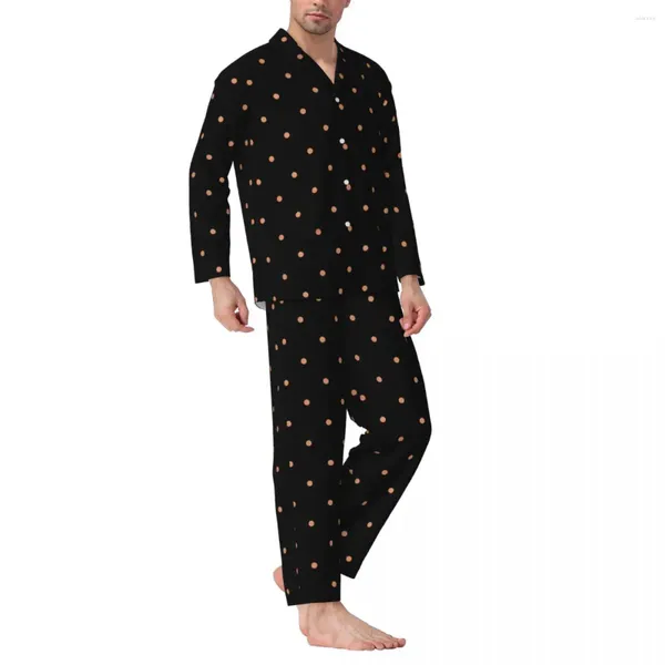 Homens sleepwear ouro dot pijamas conjunto primavera vintage bolinhas na moda noite unisex duas peças casual padrão de grandes dimensões casa terno presente