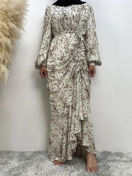 Abbigliamento etnico Vacanza Chiffon floreale Abito lungo musulmano Caftano Marocchino Abaya Dubai Moda di lusso Turchia Abaya nero WY1457