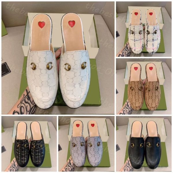 Pantofole firmate Princetown Ciabatte in vera pelle Mocassini con fibbia da donna Catena in metallo Ricamo Comfort Scarpe casual Pantofole con motivo in velluto di pizzo