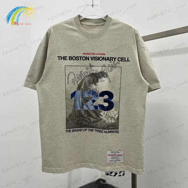 Herren T-Shirts 24SS Streetwear Vintage Washed Apricot RRR123 T-Shirt Männer Frauen Schwerer Stoff Baumwolle Übergroßes T-Shirt T-Shirt Top T240126