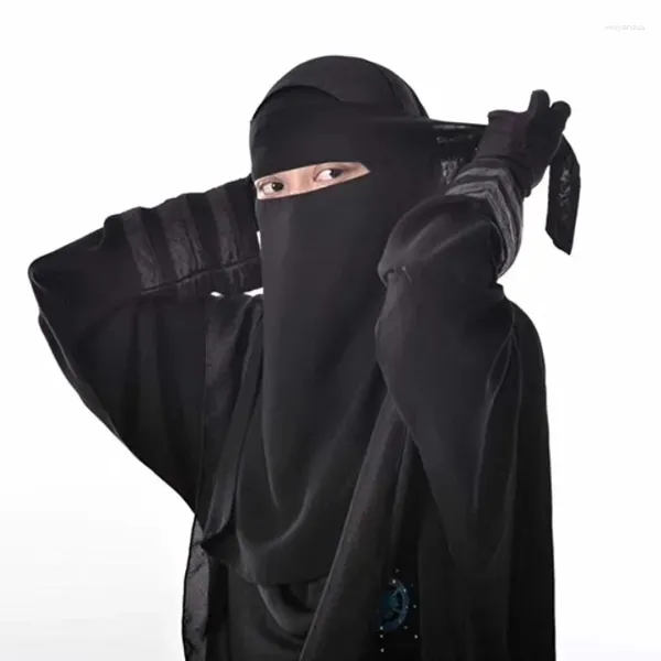Roupas étnicas 2024 Uma Camada Chiffon Hijab Cachecol Muçulmano Capa Niqab Chapéu Puxar Gravata Islâmica Voltar Headcover Mulheres Headwrap