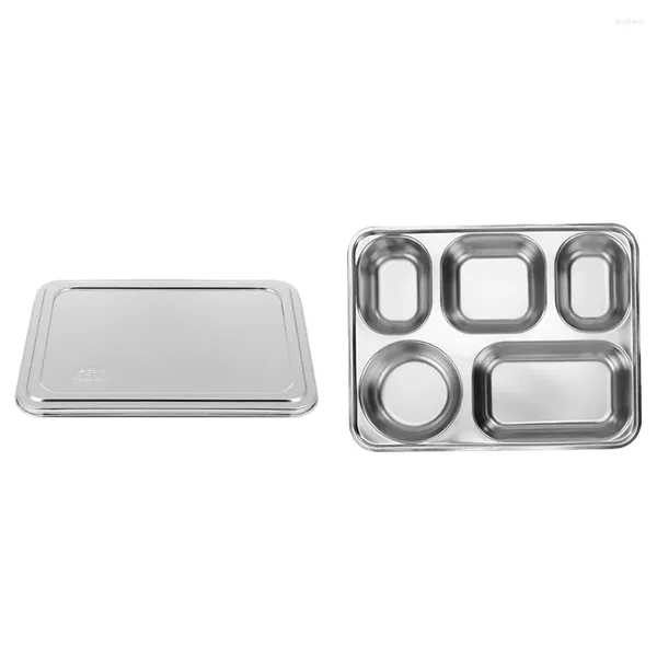 Set di stoviglie Bento box diviso per il controllo delle porzioni: piatti dietetici in acciaio inossidabile vassoio per la cena con piatto separatore per coperchio per bambini
