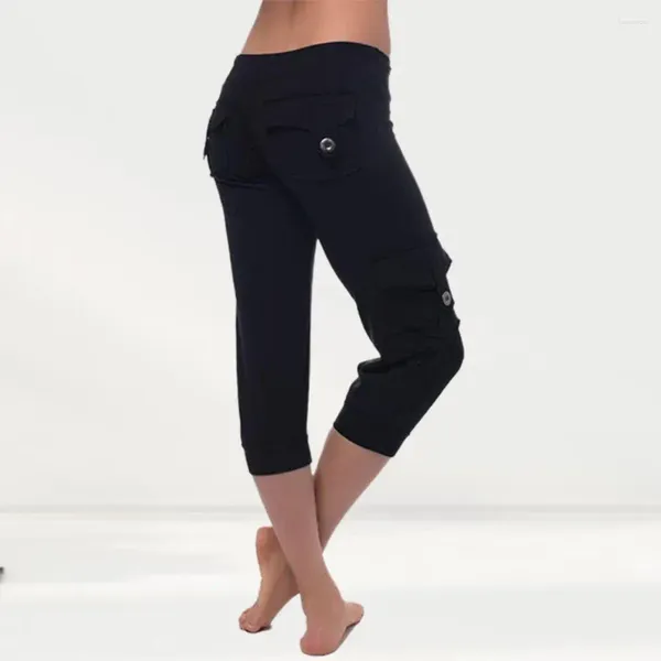 Pantaloni da donna a vita media con coulisse Yoga multi tasche Abbigliamento sportivo BuLifting Skinny Leggings fitness da donna Abbigliamento sportivo