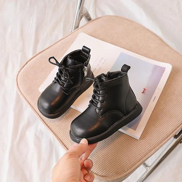 Botas meninos crianças moda casual estilo britânico zíper bonito crianças meninas curto pu preto marrom plataforma simples princesa sapato