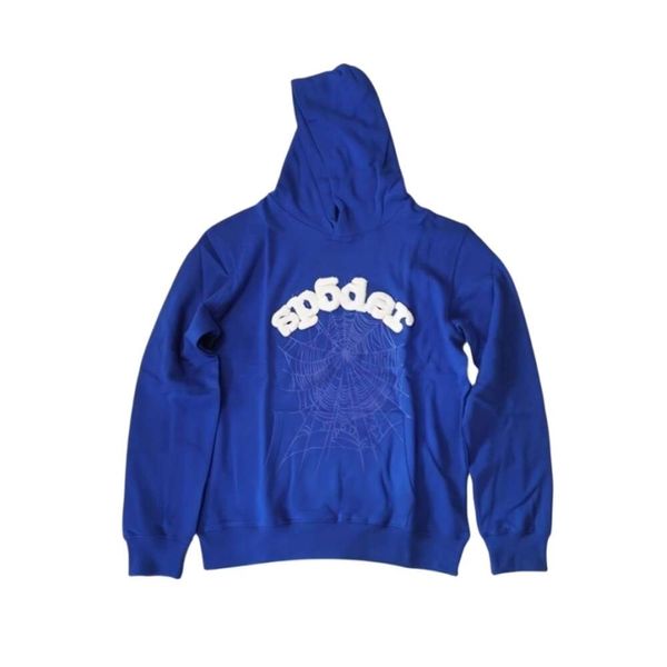 555 Örümcek Tasarımcı SP5der Hoodies Genç Thug Hiphop Örümcek Takip Köpük Harfler 555555 Pembe Polo Hoodie En Kaliteli Kadınlar Mavi Hoodie Baskı