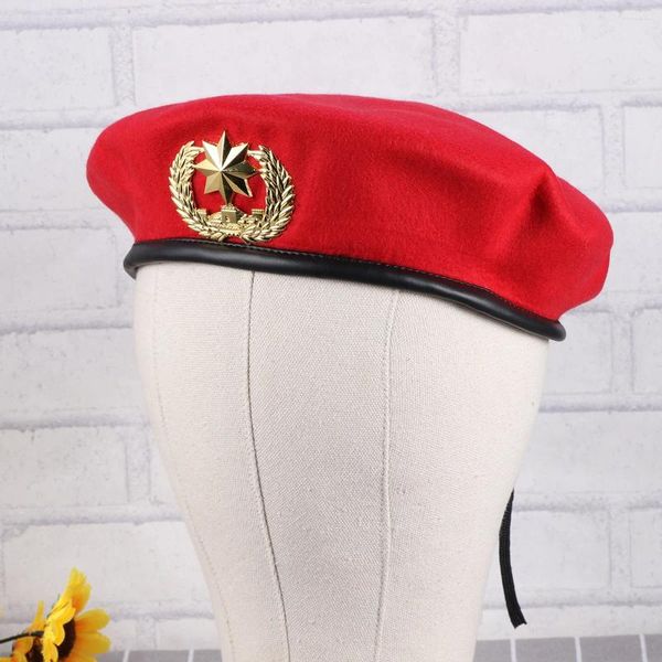 Boinas Red Sailor Hat Stage Show Square Dancing Boina de Lã (Golden Eight Pointed Star) Um