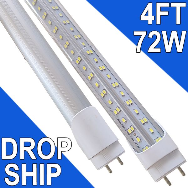 Tubo luminoso a LED da 4 piedi, base G13 a 2 pin, bypass del reattore T8 richiesto, alimentazione dual-end, sostituzione del tubo fluorescente T8 da 72 W da 48 pollici, 7200 lumen, 6000 K, AC90-277V usastock