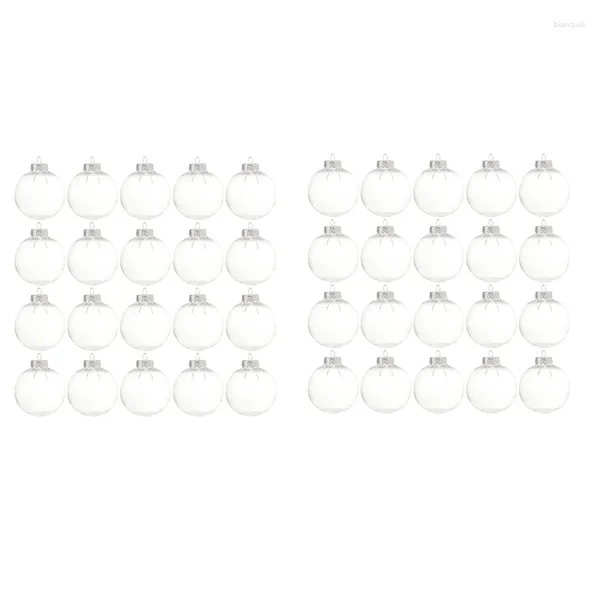 Decoração de festa 40 pcs DIY Clear Plastic Fillable Ornament Bolas de Natal com tampa de metal prateada removível para árvores 8cm