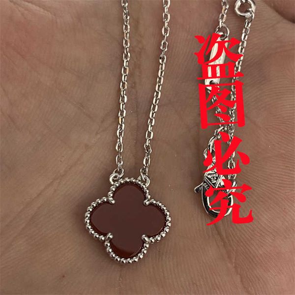 Versione originale 1to1 Van C-A Collana con colletto Lucky High Flower con ricamo in calcedonio in oro rosa 18 carati con ciondolo quadrifoglio a doppia faccia 1IJ4R