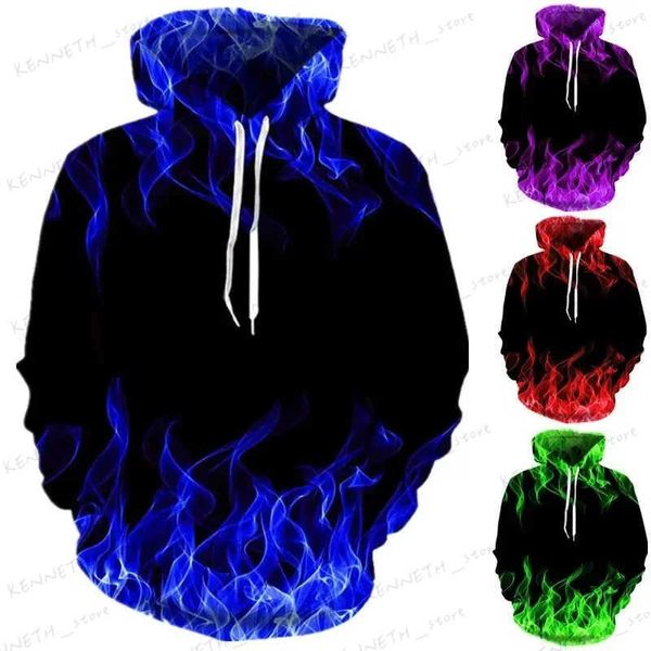 Moletom Com Capuz Masculino Novo Colorido Chama Hoodie 3D Moletom Masculino Pulôver Com Capuz Outono e Inverno Casaco Roupas Masculinas Jaqueta Engraçada Preto Hoodies Top T240126