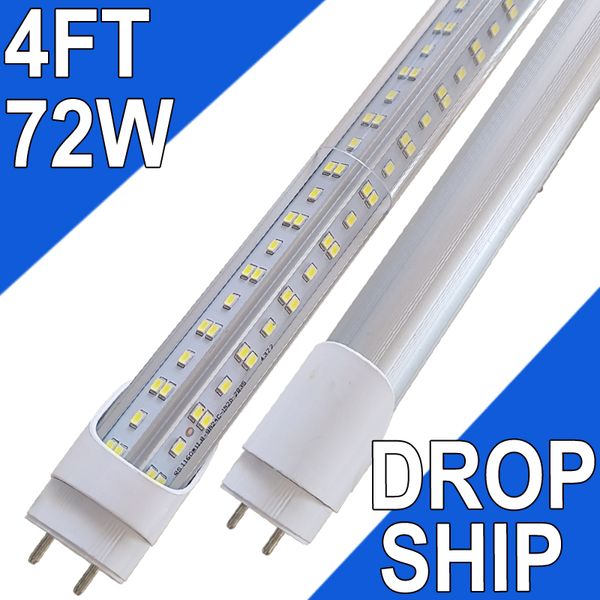 Luzes tubulares LED T8 T10 T12, alimentação de extremidade dupla, remoção de reator, lâmpadas tipo B, 4FT, G13,72W, luz do dia fria de 6000K, 7200LM, tubos fluorescentes de substituição de LED, tampa transparente usastock