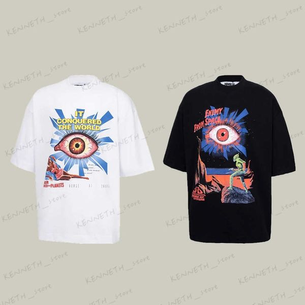 Homens camisetas 666 Streetwear Marca de Moda Casa de Erros Olhos Gráficos Impressos Roupas Soltas Oversized Tops Tees Camiseta para Homens T240126