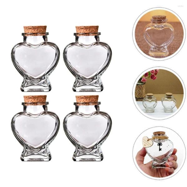 Garrafas 4 Pcs Coração Decoração Mini Frascos De Vidro Pequeno Recipiente De Higiene Pessoal De Casamento Favor DIY Desejando