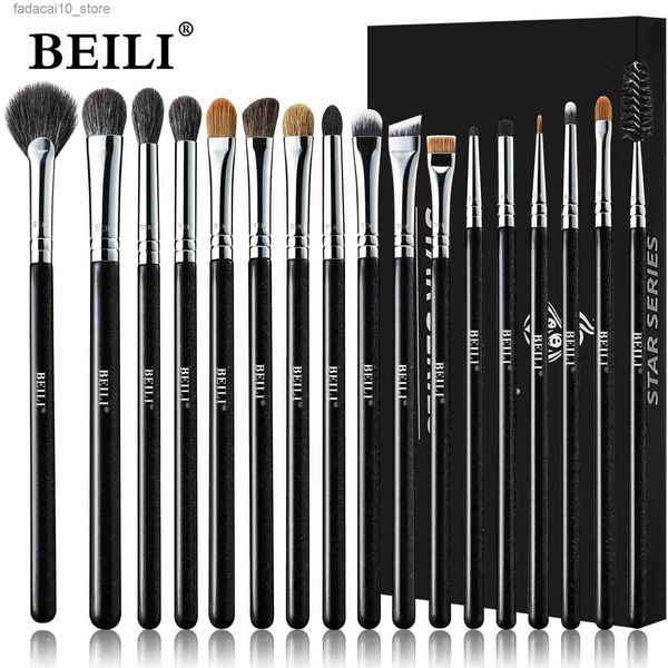 Pennelli per trucco BEILI 15/17 pezzi Pennelli per trucco professionale Set Capelli naturali Ombretto per sfumare Sopracciglio Pony Setole di capra Set di pennelli per trucco Q240126