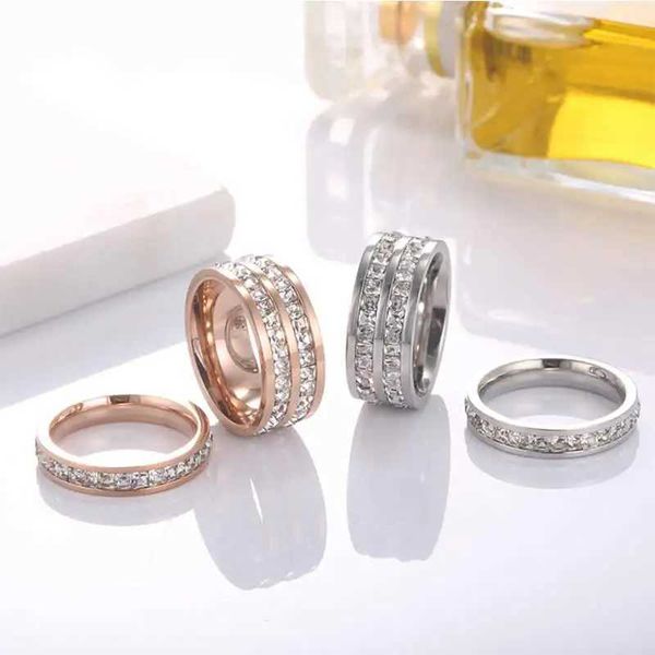 Кольца JHSL, тонкие маленькие женские кольца из нержавеющей стали 4 мм/8 мм с кубическим цирконом, цвет розового золота, модные ювелирные изделия, размер США 4, 5, 6, 7, 8, 9, 10 240125