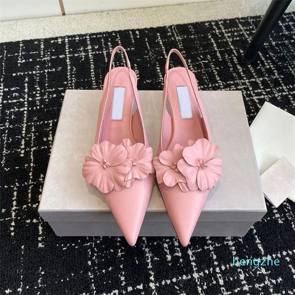 Blumen Slingback Pumps Heels Lederspitze Zehen Kätzchen Heels Kleiderschuhe Designer Dinnerparty Schuhe weiß schwarzrosa